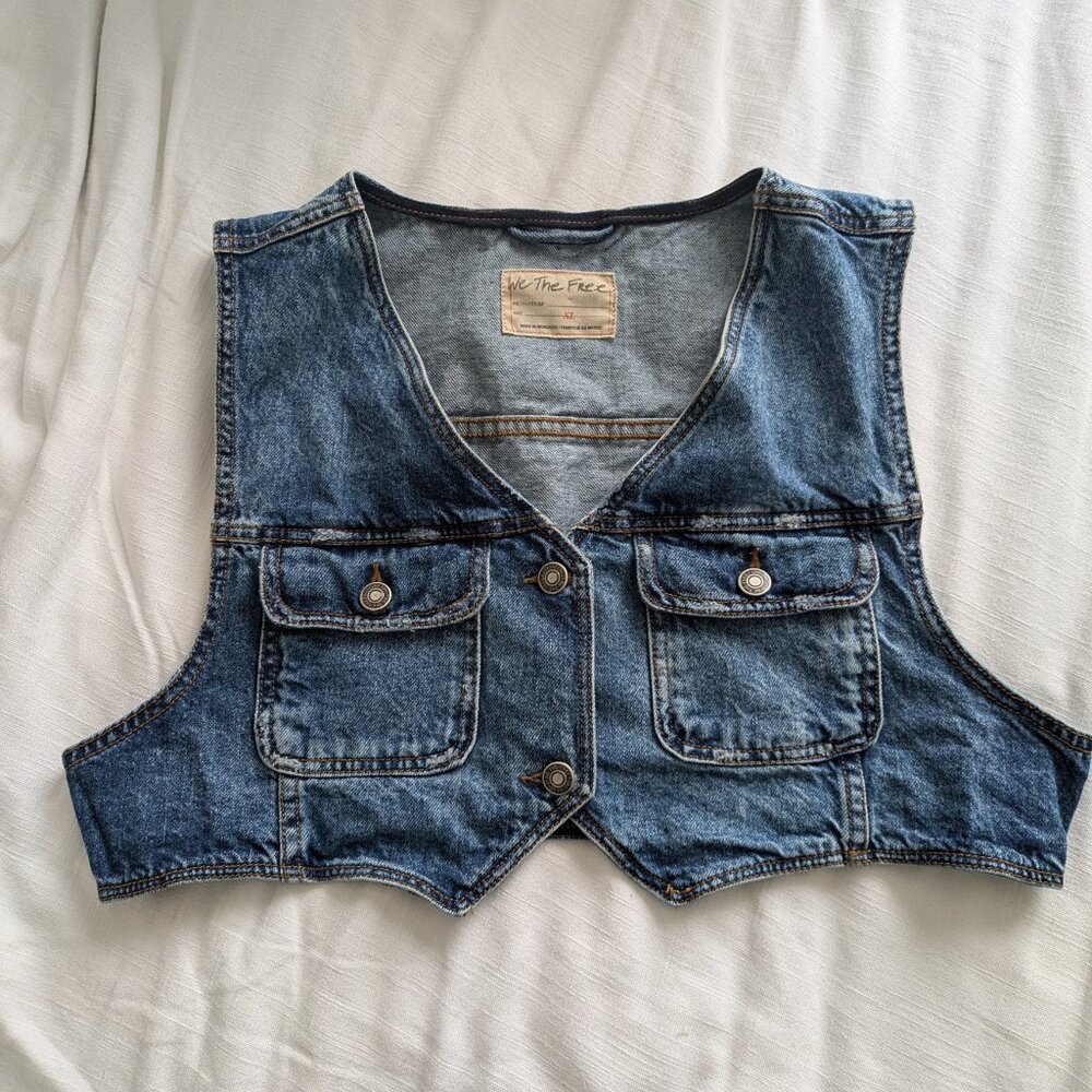 We The Free Denim Blue Cropped Vest